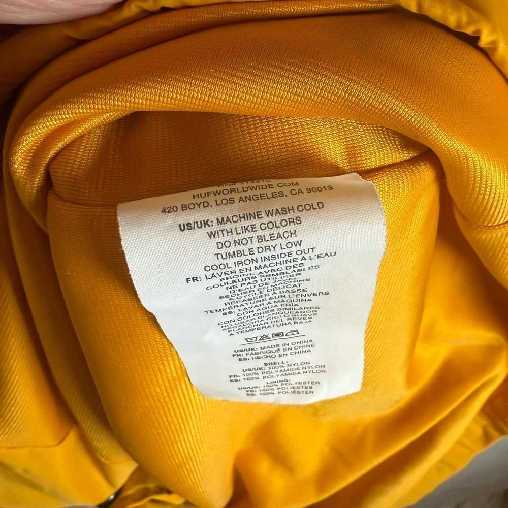 HUF Set H Coaches Jacket Mustard Yellow Windbreaker Embroidered Logo Mens Sz XXL